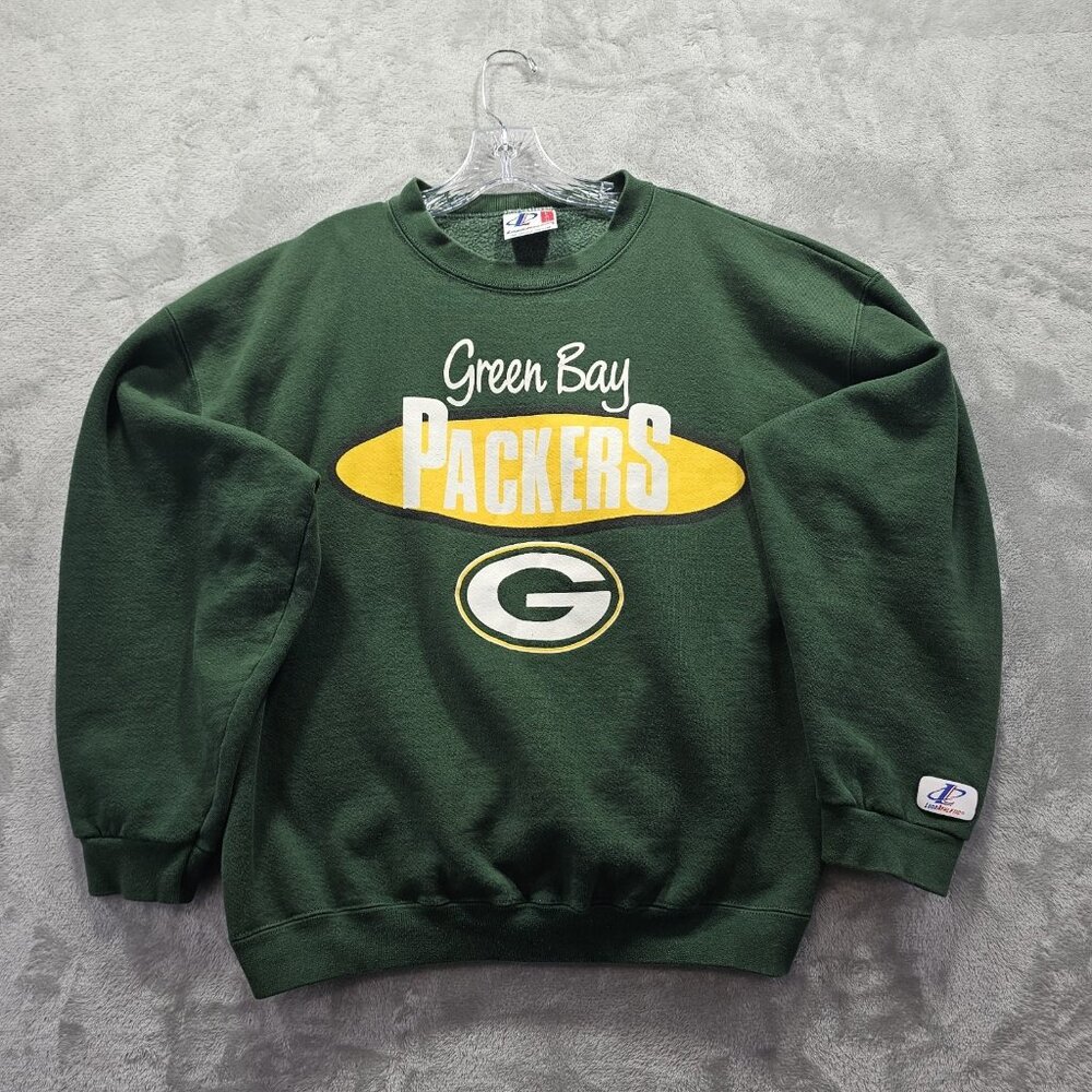 Vintage Green Bay Packer Sweater Mens Size Large L Logo Athletic Miller Time